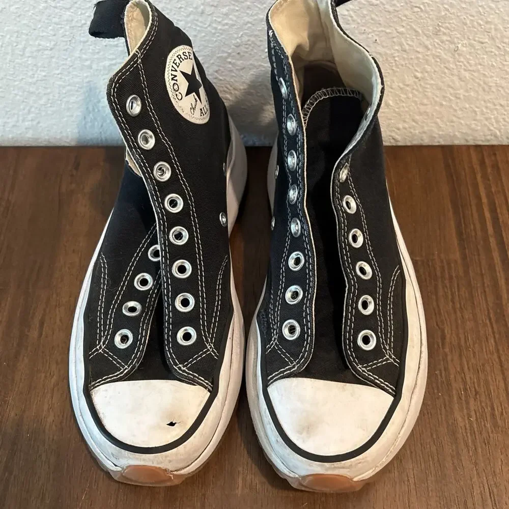 Converse Run Star Hike Hi Canvas Platform Sneakers Black Size 6.5 Mens no laces
